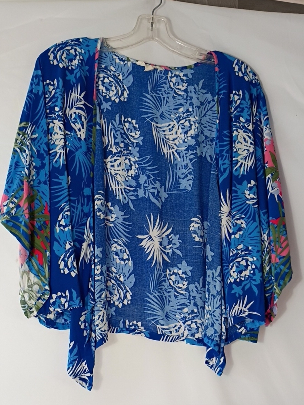 EUC Onetheland Blue Floral Open-Front Women's Lightweight Sweater Sz Med Summer